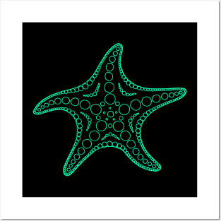 Starfish (cyan/black) Posters and Art